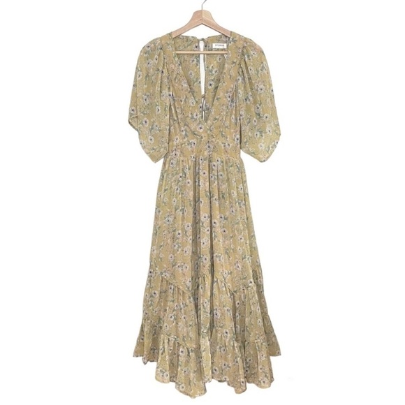 NWT Storia Clarity Tiered Ruffle Floral Maxi Dress Washed Yellow Large - Picture 5 of 16
